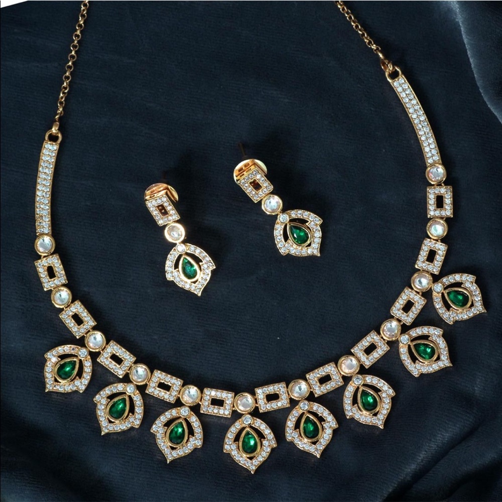 Green Color American Diamond Necklaces Set